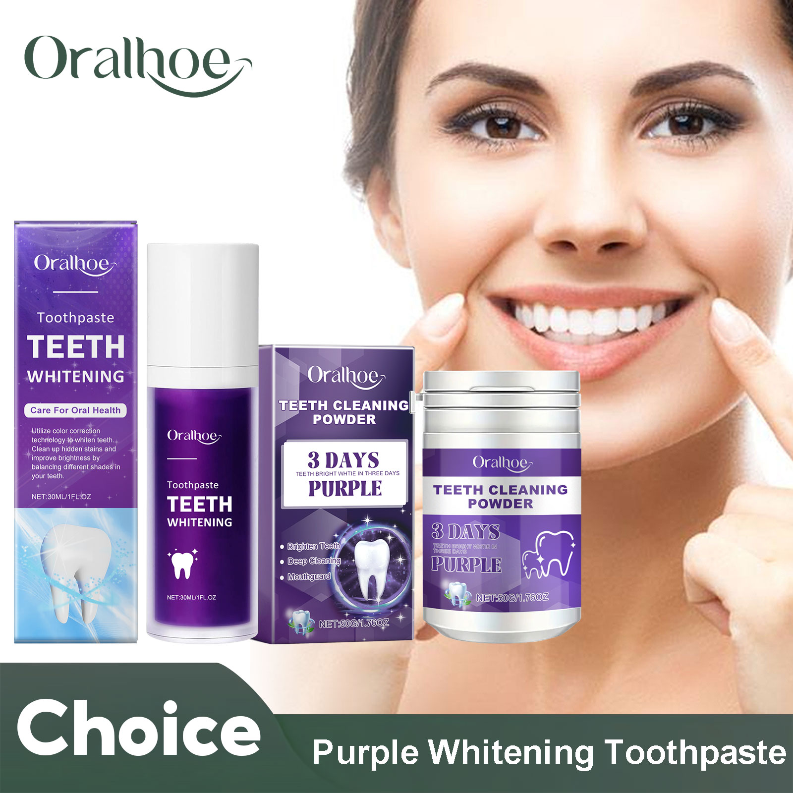 Teeth Whitening At Home - Pasta gigi pemutih korektor ungu, bubuk